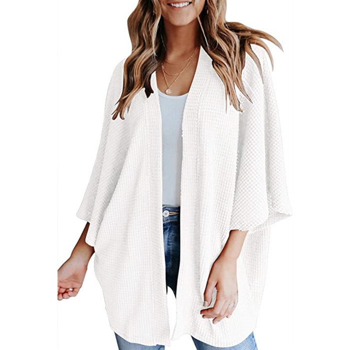Women's Loose Knit Cardigan Blazer Collar 3/4 Sleeve