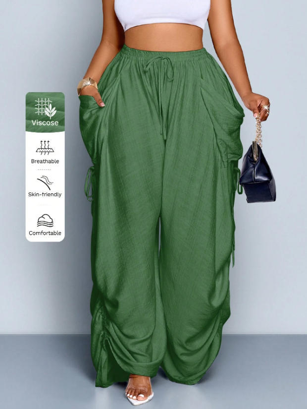 Women's Plus Size High Waist Harem Pants Cotton Linen Drawstring Big Pockets Vintage Punk