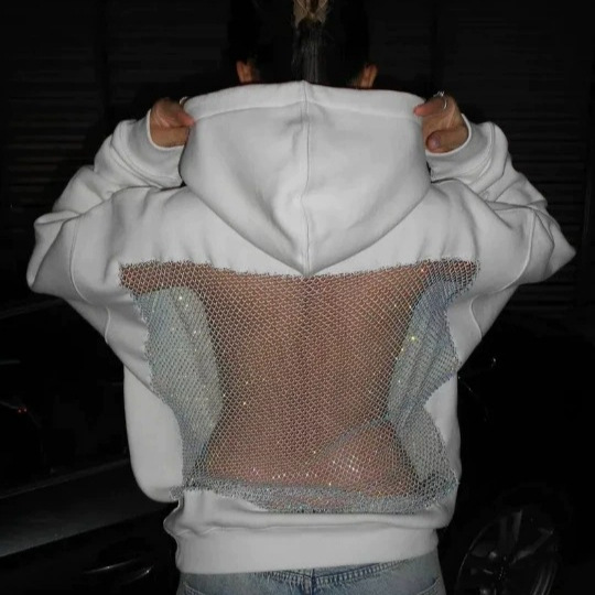 Women's Open-Back Cutout Mesh Hoodie