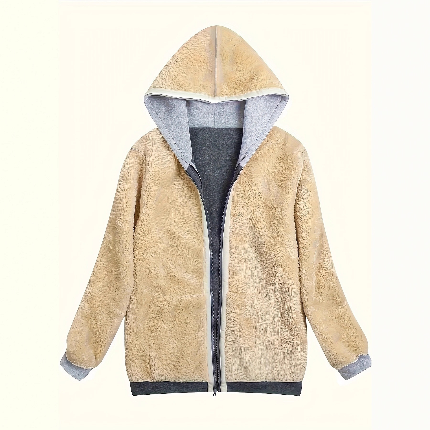 Women's Color-Block Fleece Hooded Zip-Up Sweatshirt Jacket