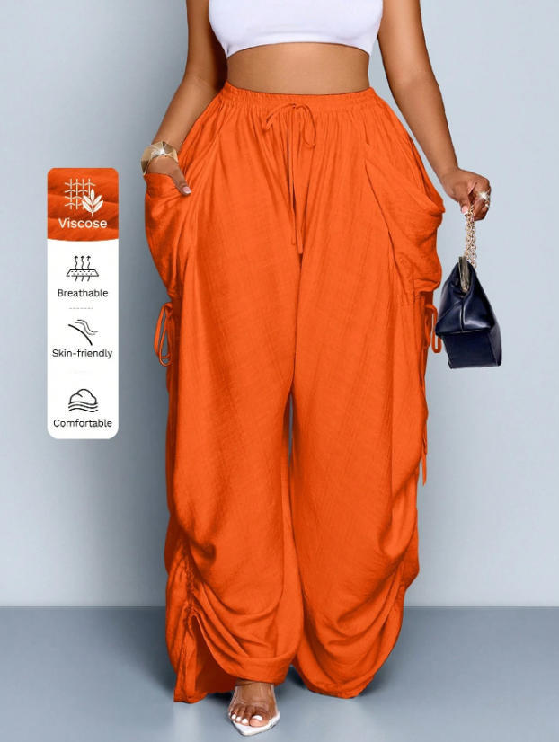Women's Plus Size High Waist Harem Pants Cotton Linen Drawstring Big Pockets Vintage Punk