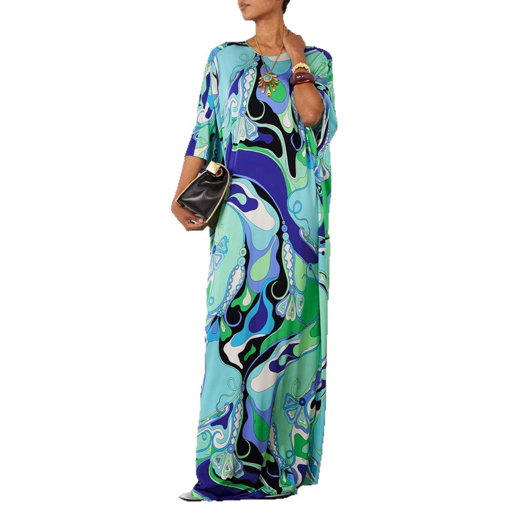 Women's Printed Backless Tie Dress Loose Casual Long Dress