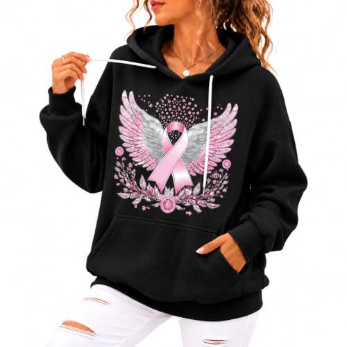 Women's Ribbon Angel Wings Print Casual Hoodie