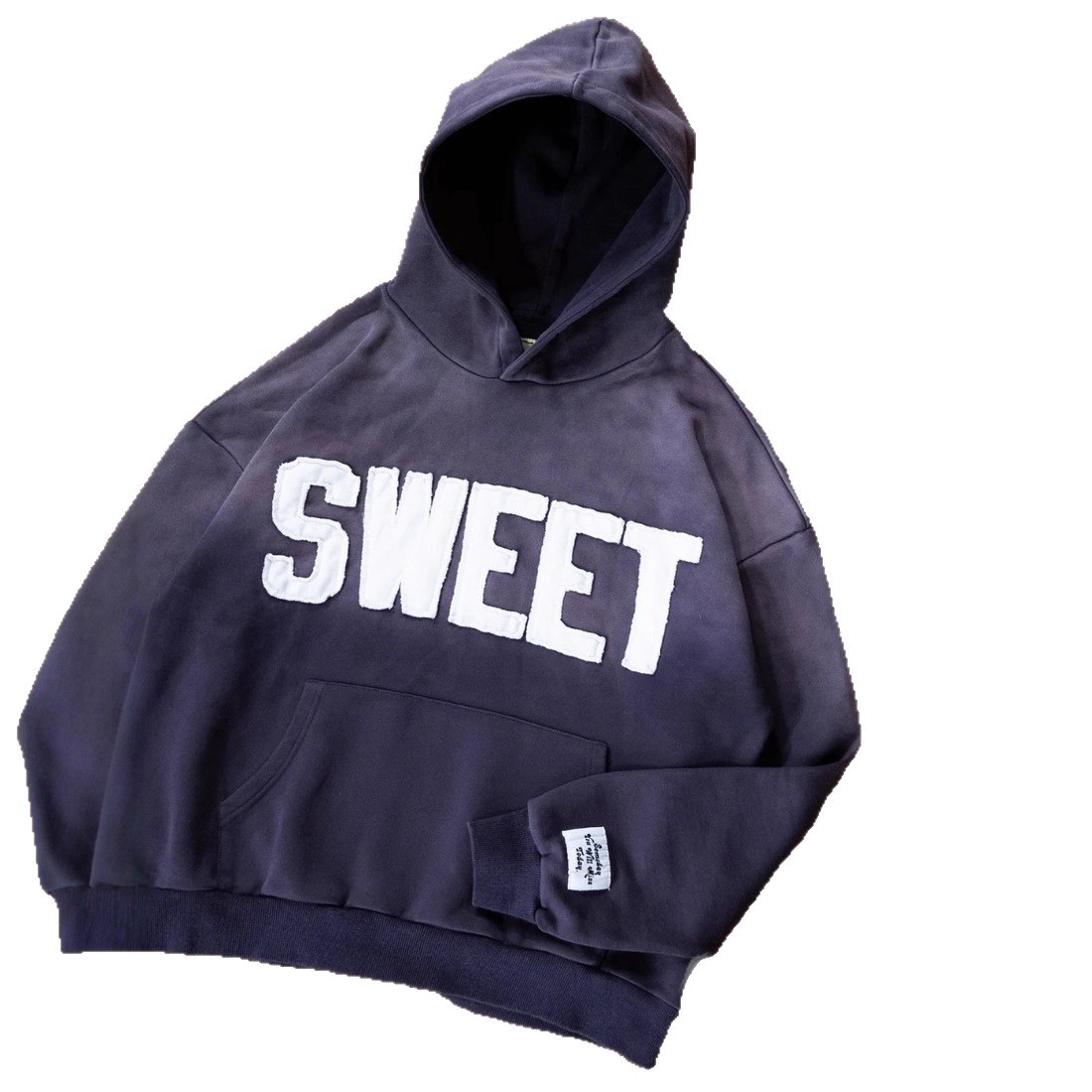 Women's Letter Print Hooded Long Sleeve Washed Distressed Sweatshirt