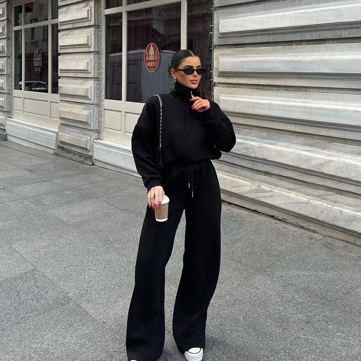 Women's Half-Button Pullover Sweatshirt and Pants Set