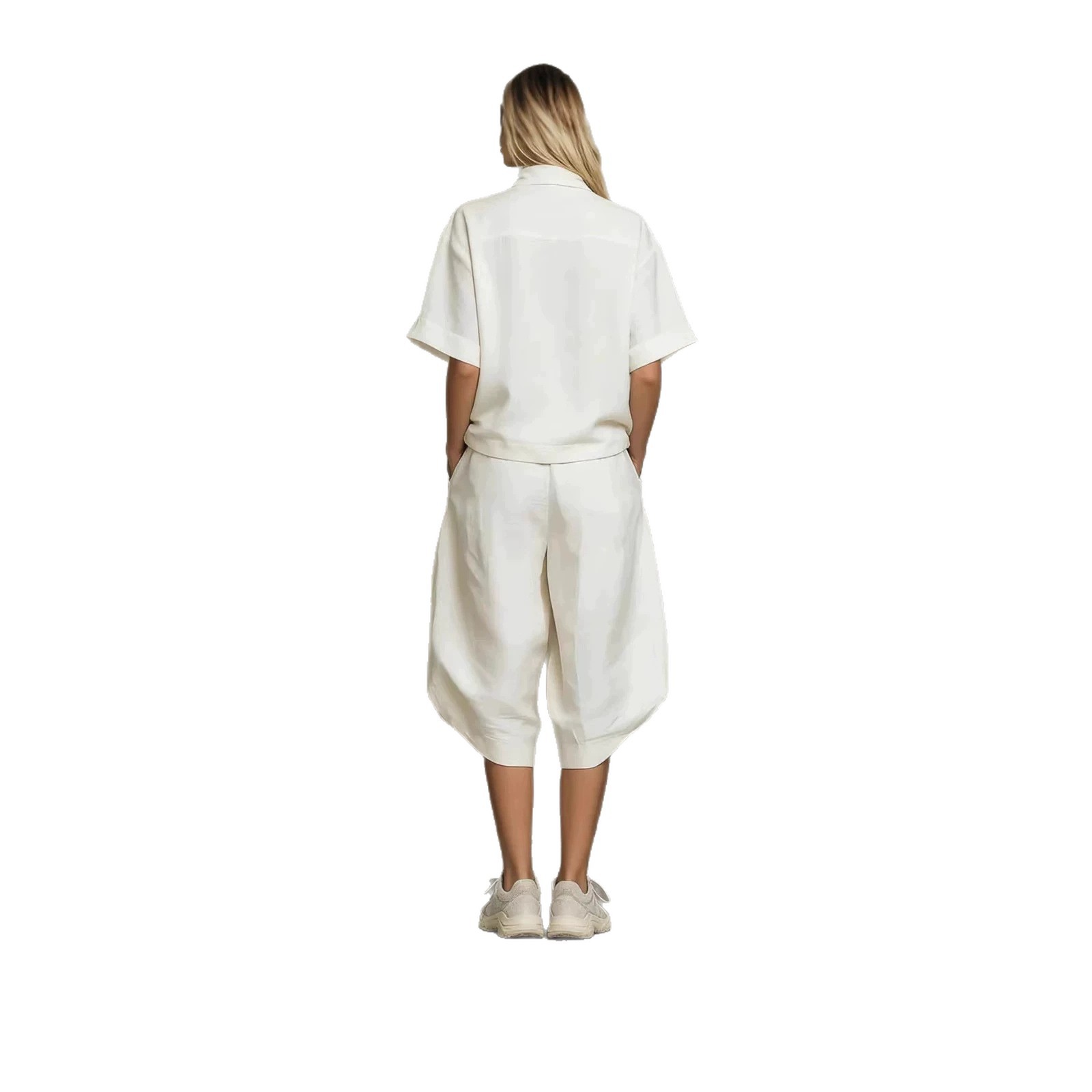 Solid Color Loose Fit Casual Two-Piece Set with Short Sleeve Top