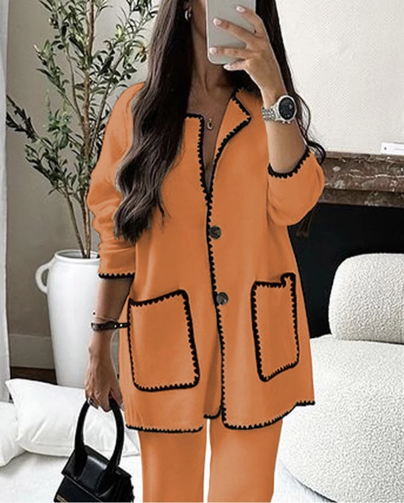 Women's Casual Solid Color Two-Piece Pants Set Long Sleeve