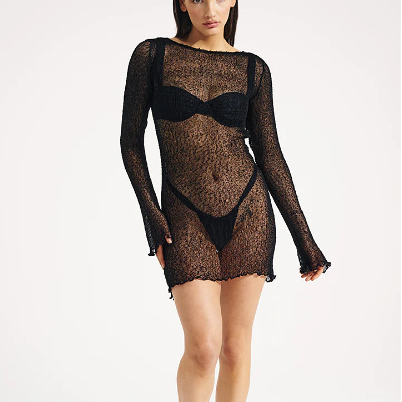 Women's Sheer Open-Back Bodycon Short Knit Dress