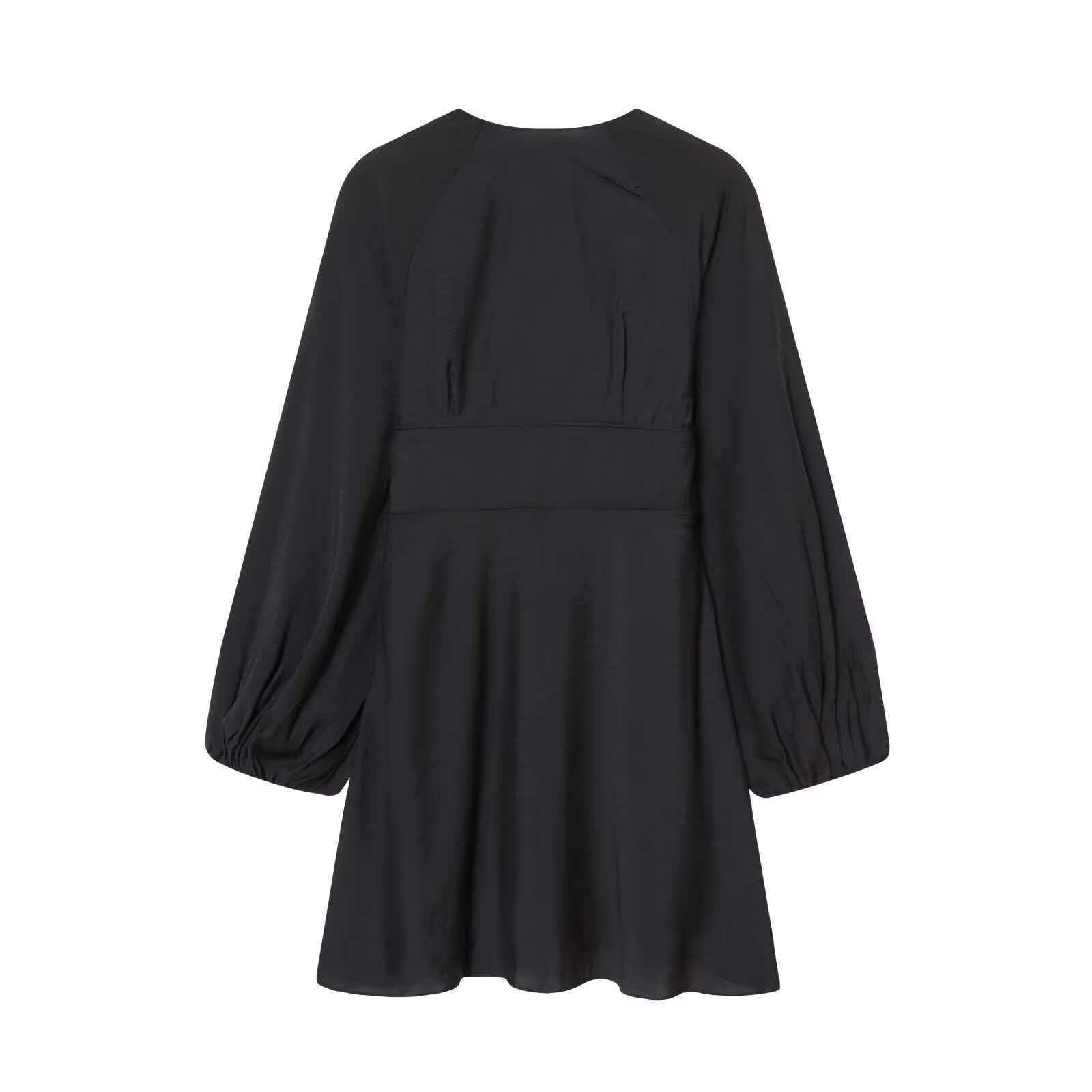 Tie-Waist V-Neck Long Sleeve Dress