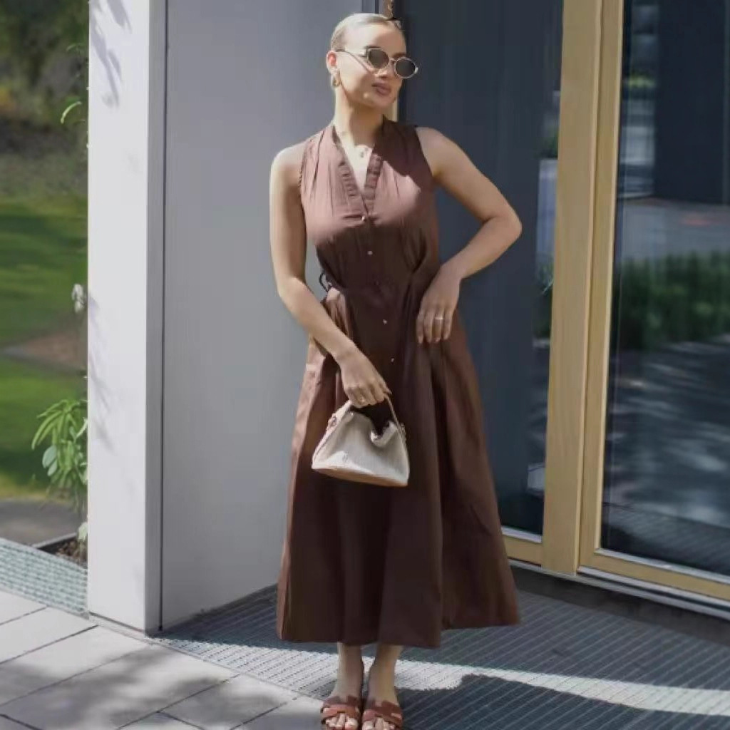 Women's Elegant Belted Midi Dress with Lapel Collar