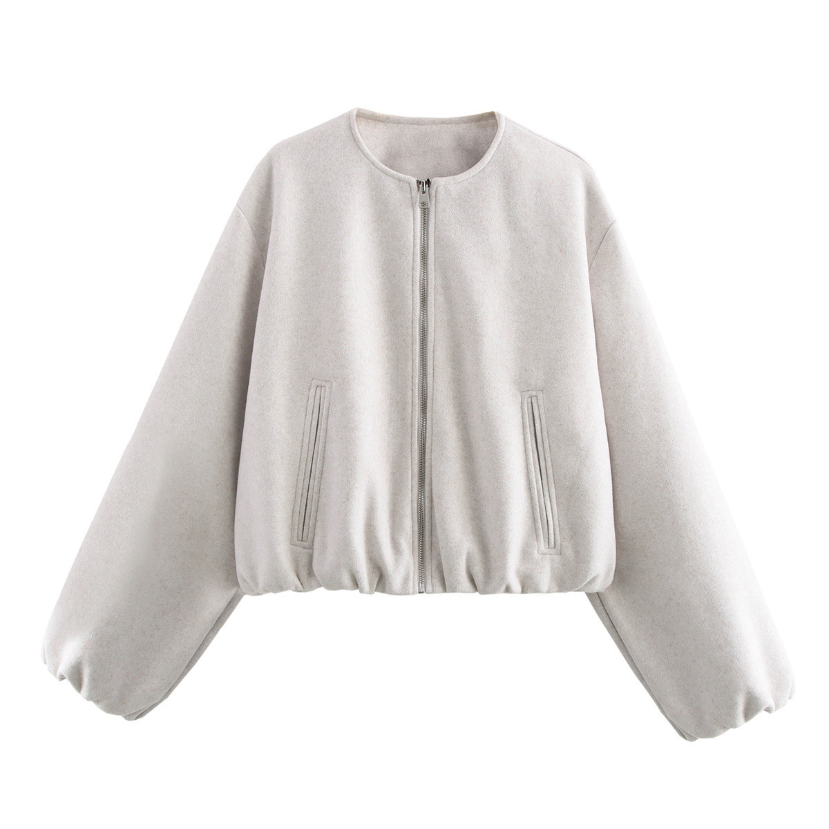 Women's Soft Cropped Bomber Jacket with Round Neck