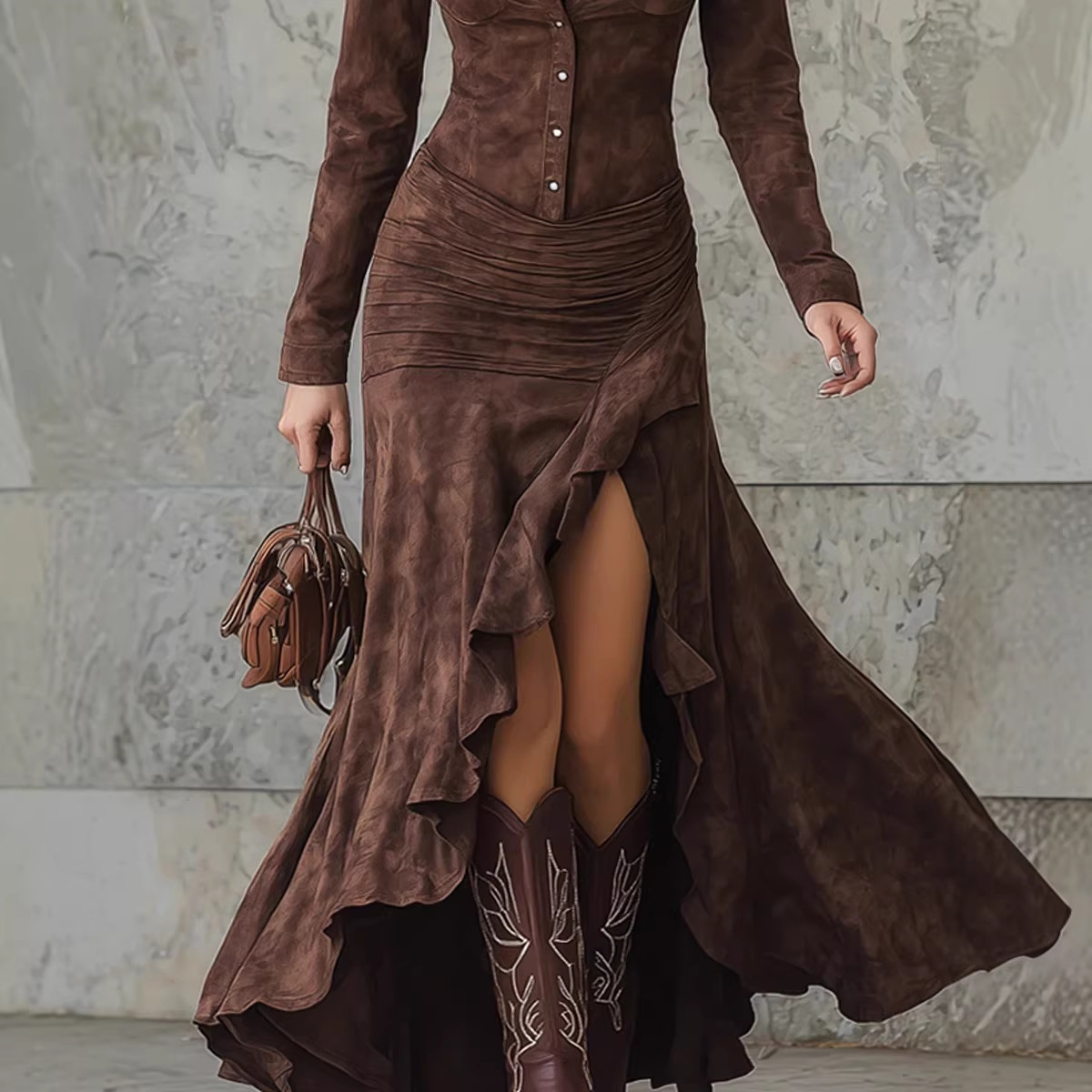 Elegant Zip Collar Long Dress with Pockets