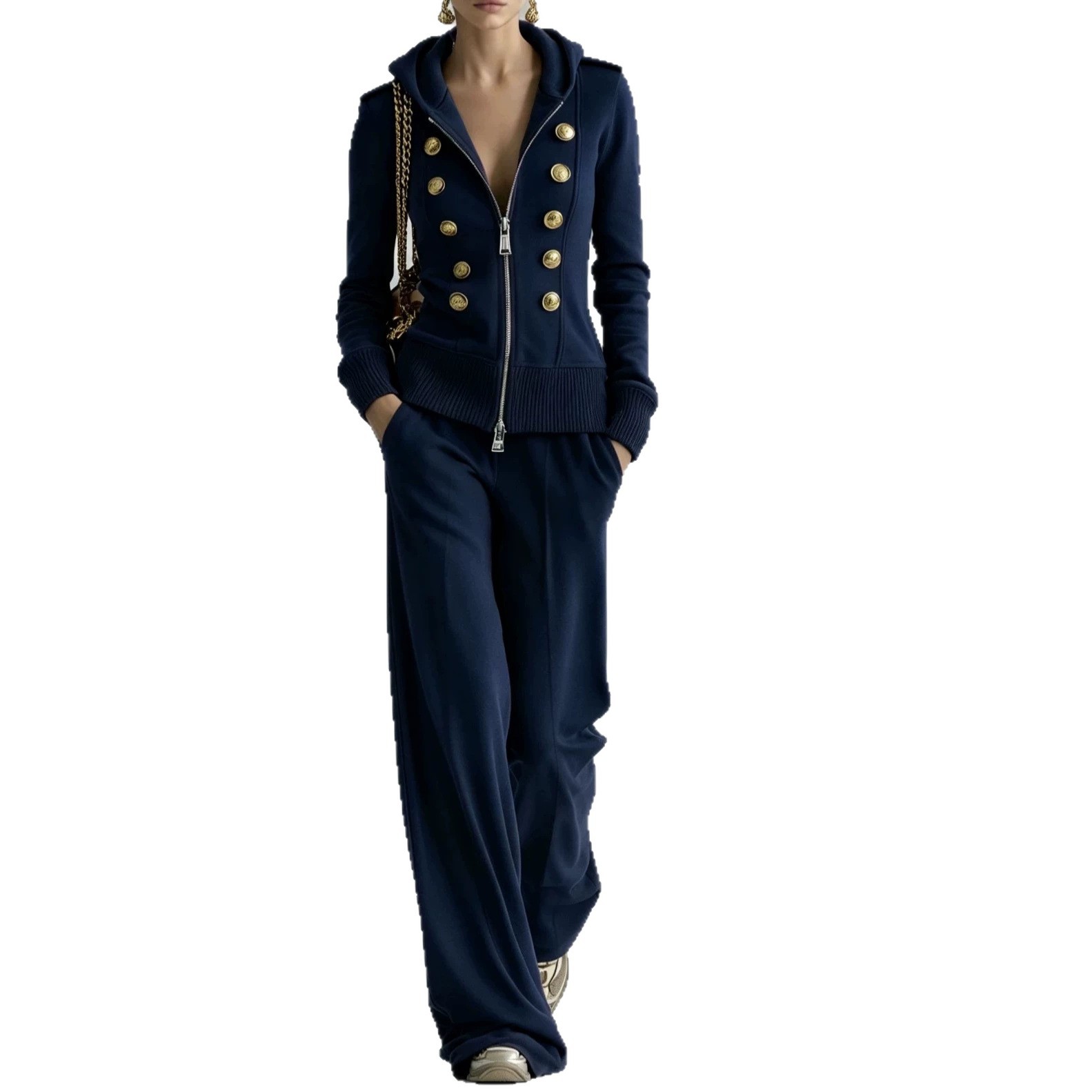 Hooded Zip Two-Piece Wide-Leg Pant Set
