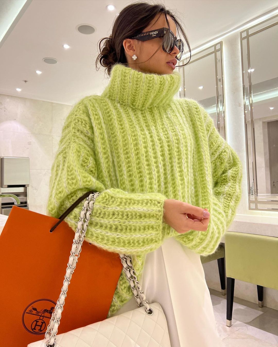 Fluffy Long-Sleeve Turtleneck Pullover Sweater