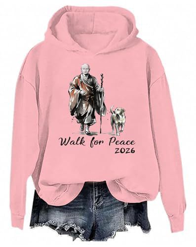 Women's Peace & Light Monk Print Casual Hoodie