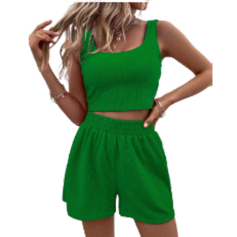 Women's Sleeveless Knit Two-Piece Set Casual Solid Color Sweet Fresh Style