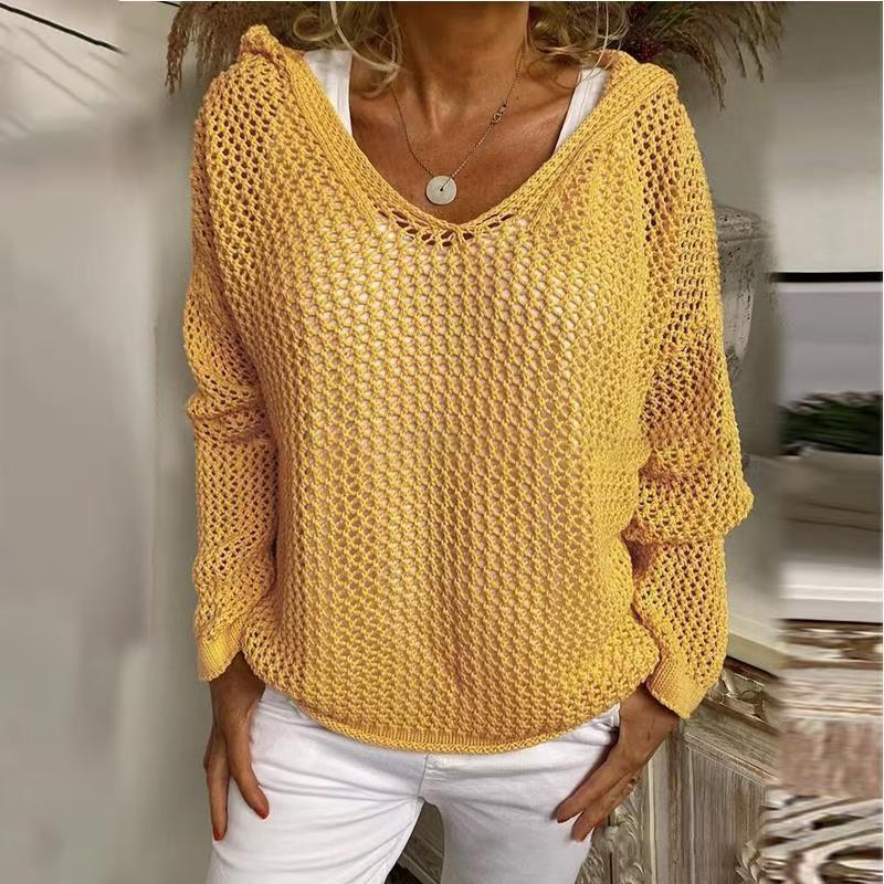 Hooded Knit Sun Protection Top Lightweight Loose Pullover