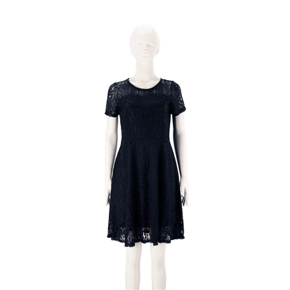 Women's Summer Lace Trim Short Sleeve Round Neck Dress