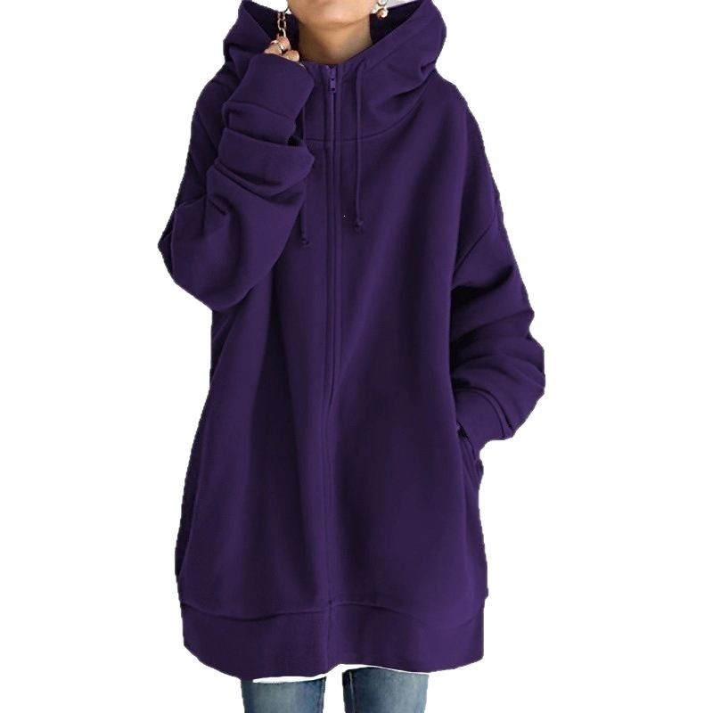 Women's Long Zip-Up Hooded Fleece Sweatshirt Plus Size Streetwear