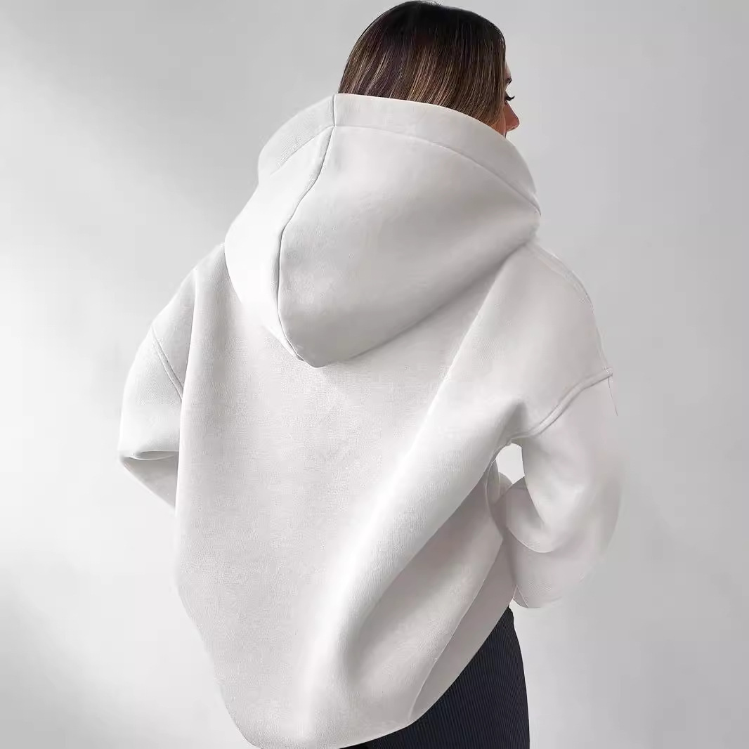 Women's Solid Color Long Sleeve Hooded Loose Sweatshirt