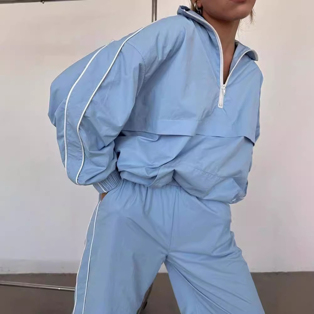 Women's Striped Long Sleeve Zip Hoodie and Pants Set