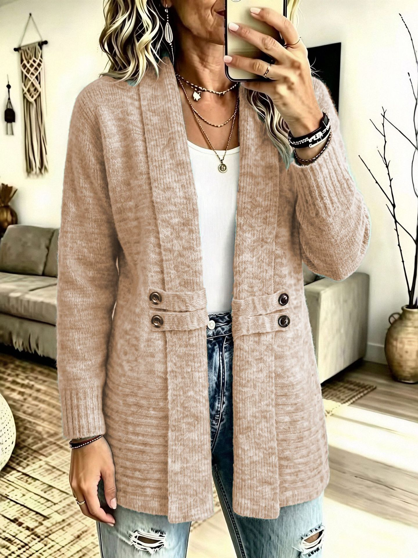 Women's Lazy Style Open Front Cardigan Sweater