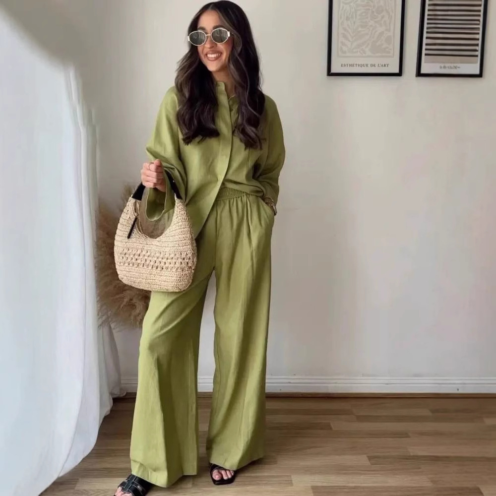 Relaxed Shirt & Wide-Leg Pants Casual Set