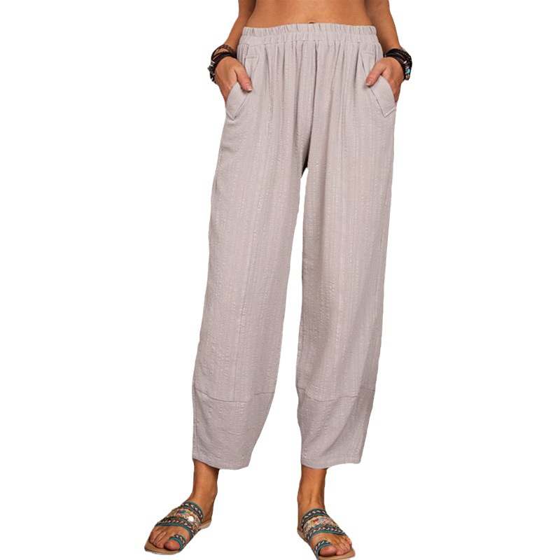 Women's Solid Cotton-Linen Wide-Leg Harem Pants Casual Loose Fit