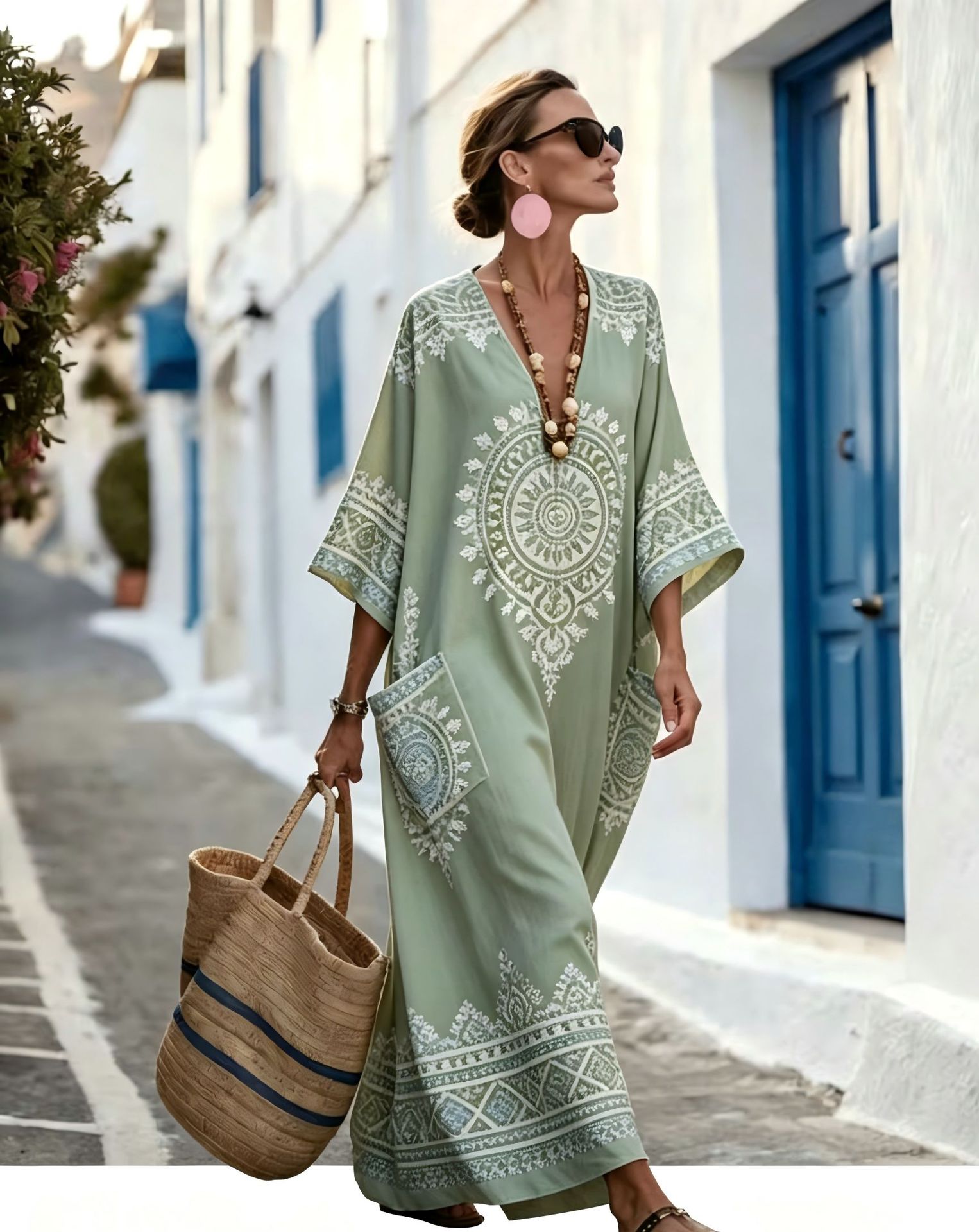 Women's Floral Print Casual Dress with Pockets