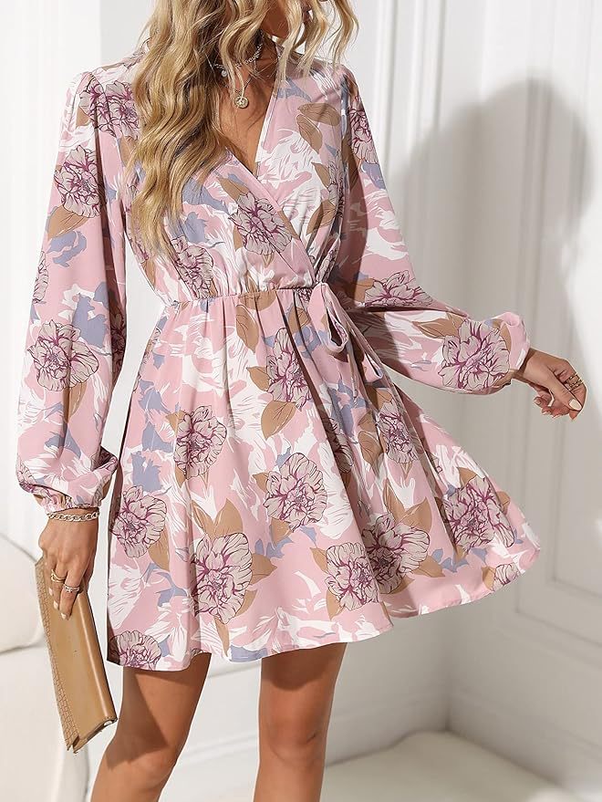 V-Neck Tie Floral Print Dress