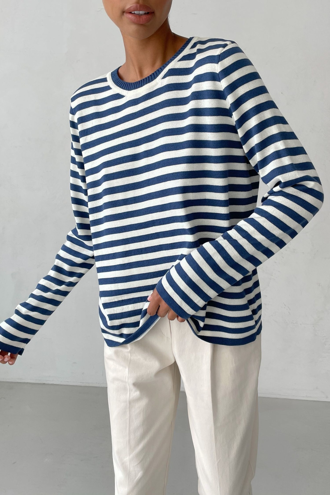 Women's Striped Crewneck Knit Sweater Retro Pullover