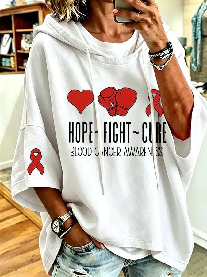 Heart Boxing Glove Ribbon Print Loose-Fit Hoodie for Women