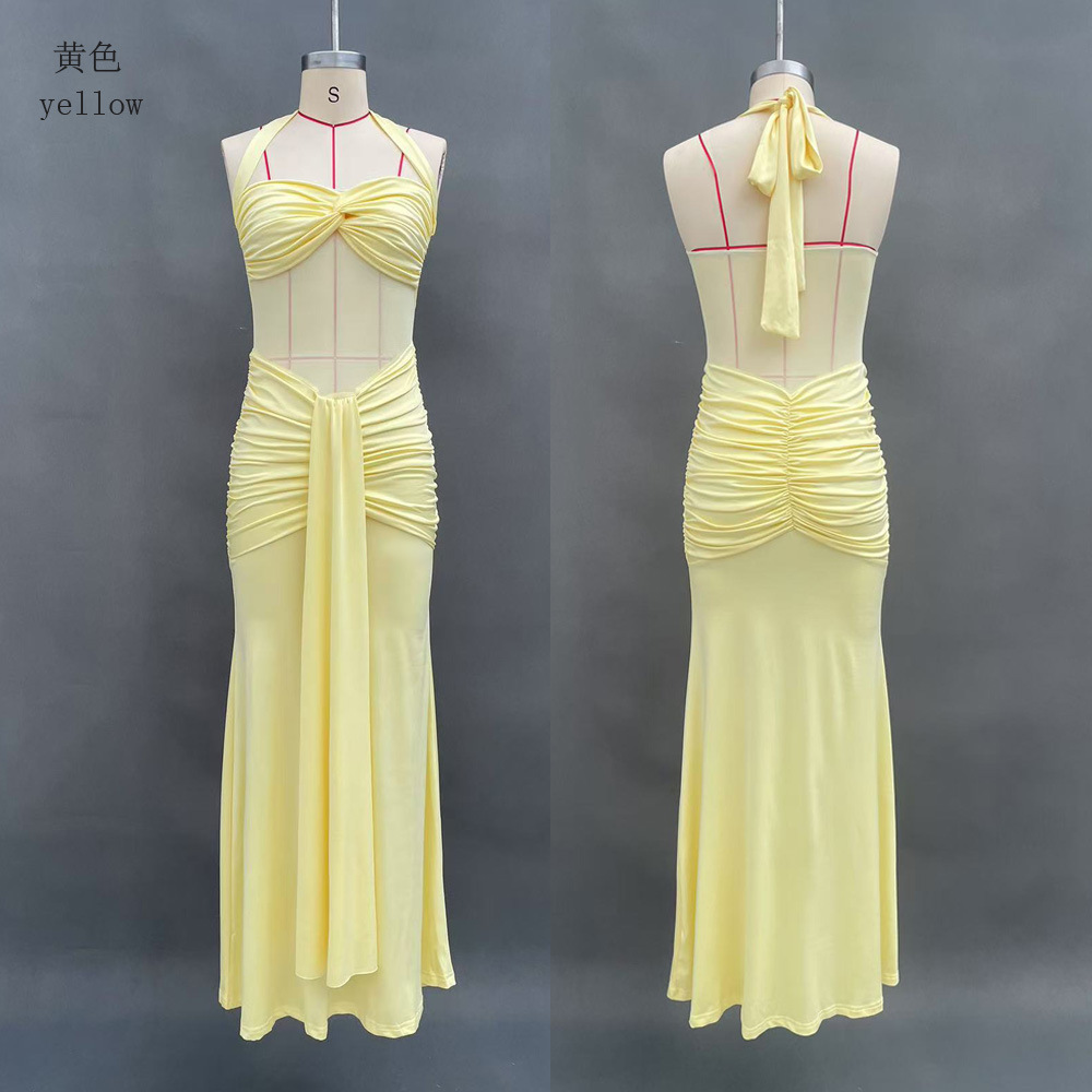 Women's Ruched Backless Bodycon Long Dress