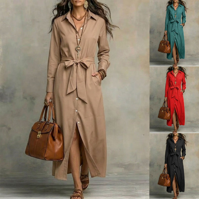 Women's Long Sleeve V-Neck A-Line Maxi Dress with Cardigan