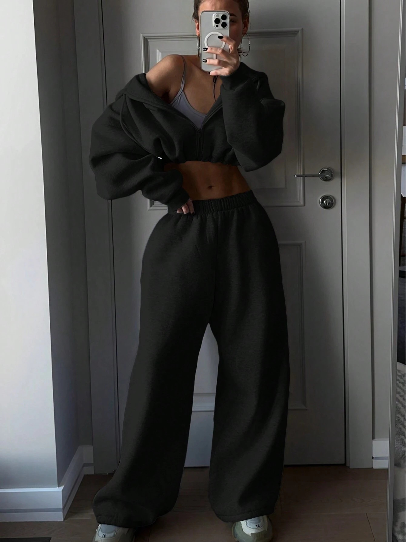 Women's Long Sleeve Zip-Up Sweatsuit Two-Piece Set