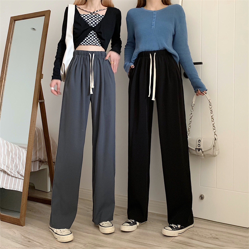 Women's High-Waist Wide-Leg Pants Slimming Loose Straight Korean Style