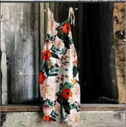 Sweet Floral Print Wide-Leg Sleeveless Jumpsuit
