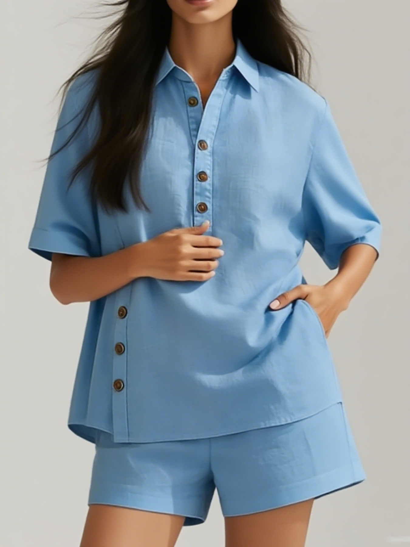 Women's Short Sleeve Shirt and Loose Pants Two-Piece Set