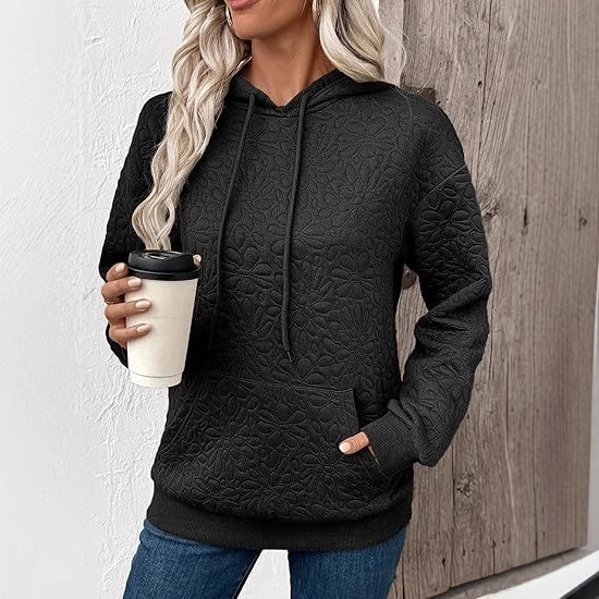 Women's Textured Hooded Long-Sleeve Pullover Sweatshirt