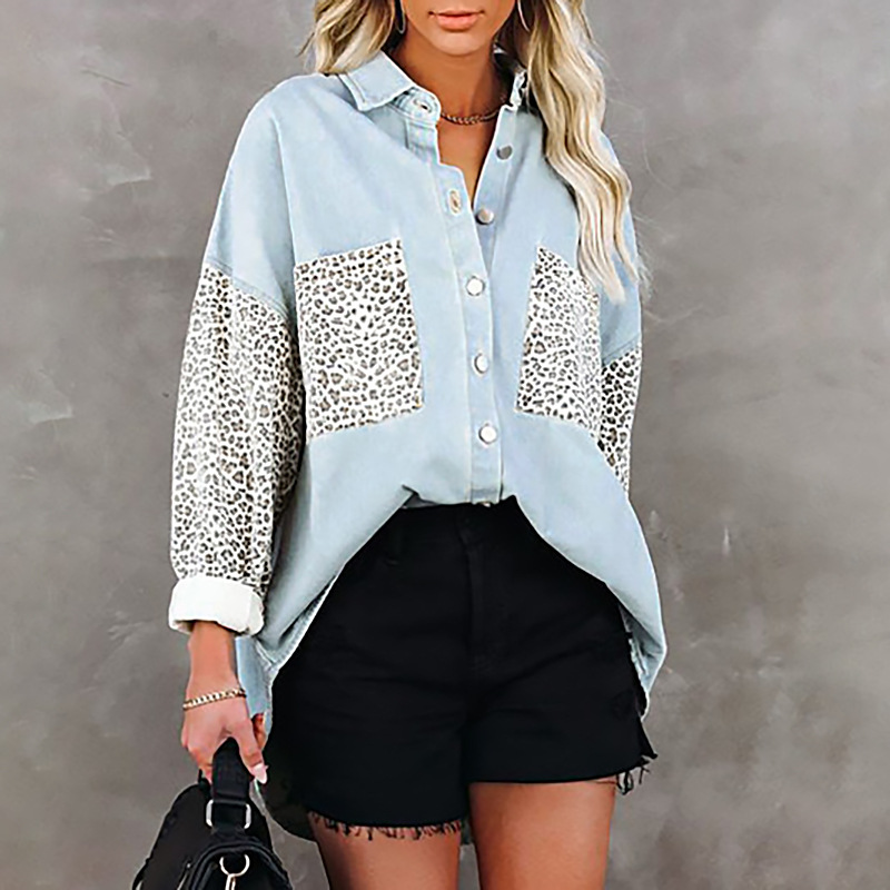 Leopard Print Long Sleeve Button-Front Collared Cardigan Loose Plus Size Coat