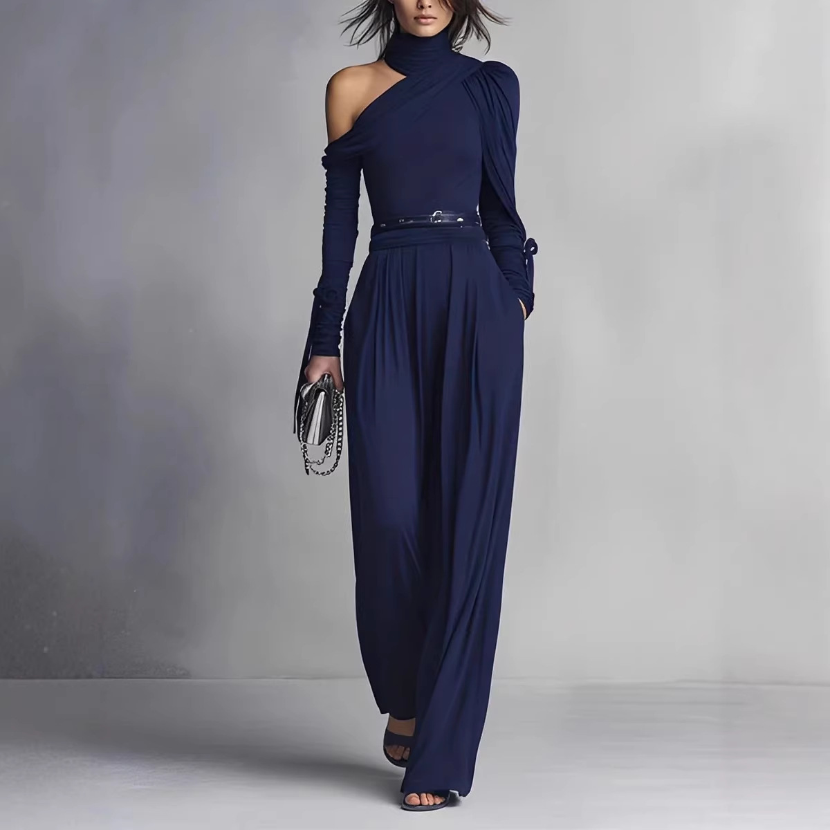 Off-Shoulder High-Waist Wide-Leg Jumpsuit