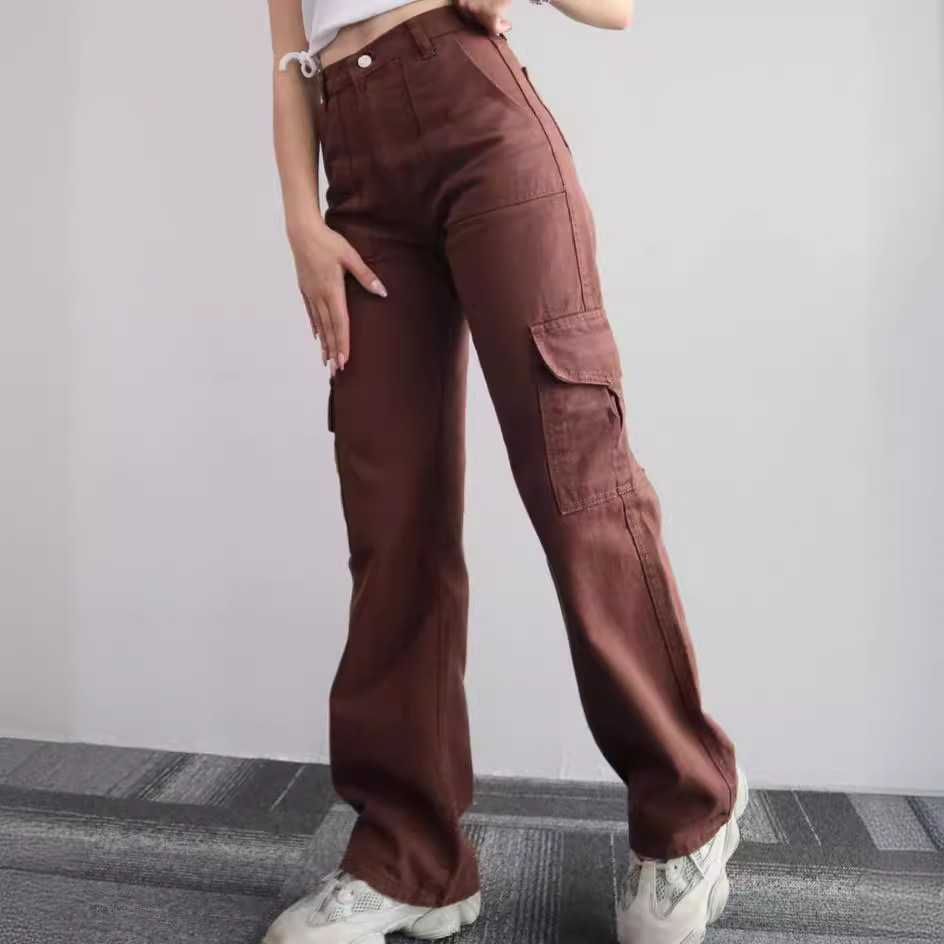 Women's Mid-Rise Straight-Leg Cargo Pants with 3D Pockets