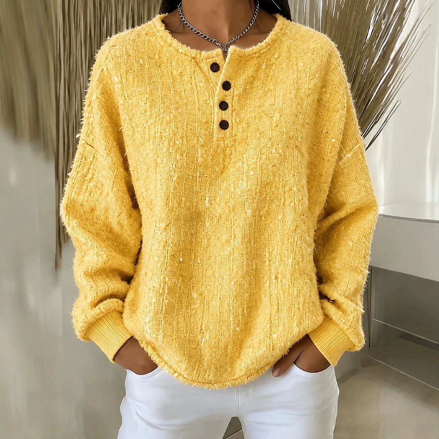 Women's Casual Loose Button Pullover Hoodie Top