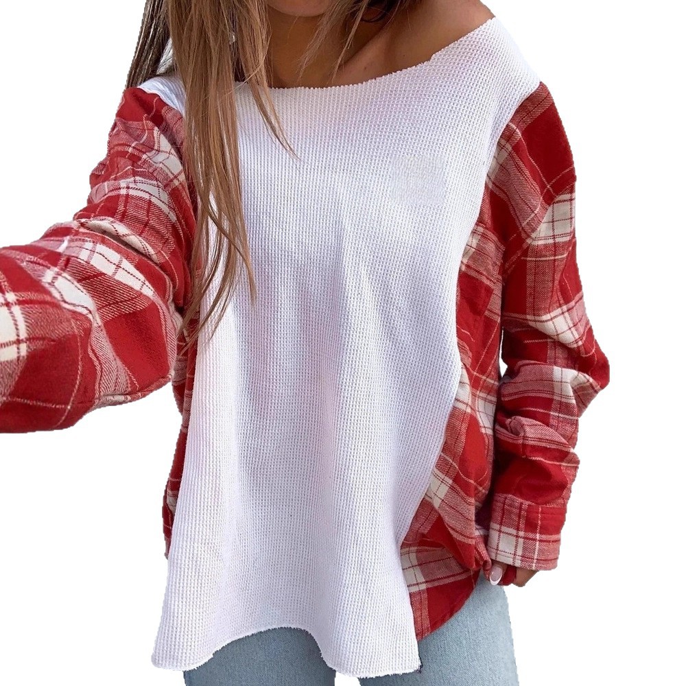 Women's Color-Block One-Shoulder Long-Sleeve Loose Knit Top