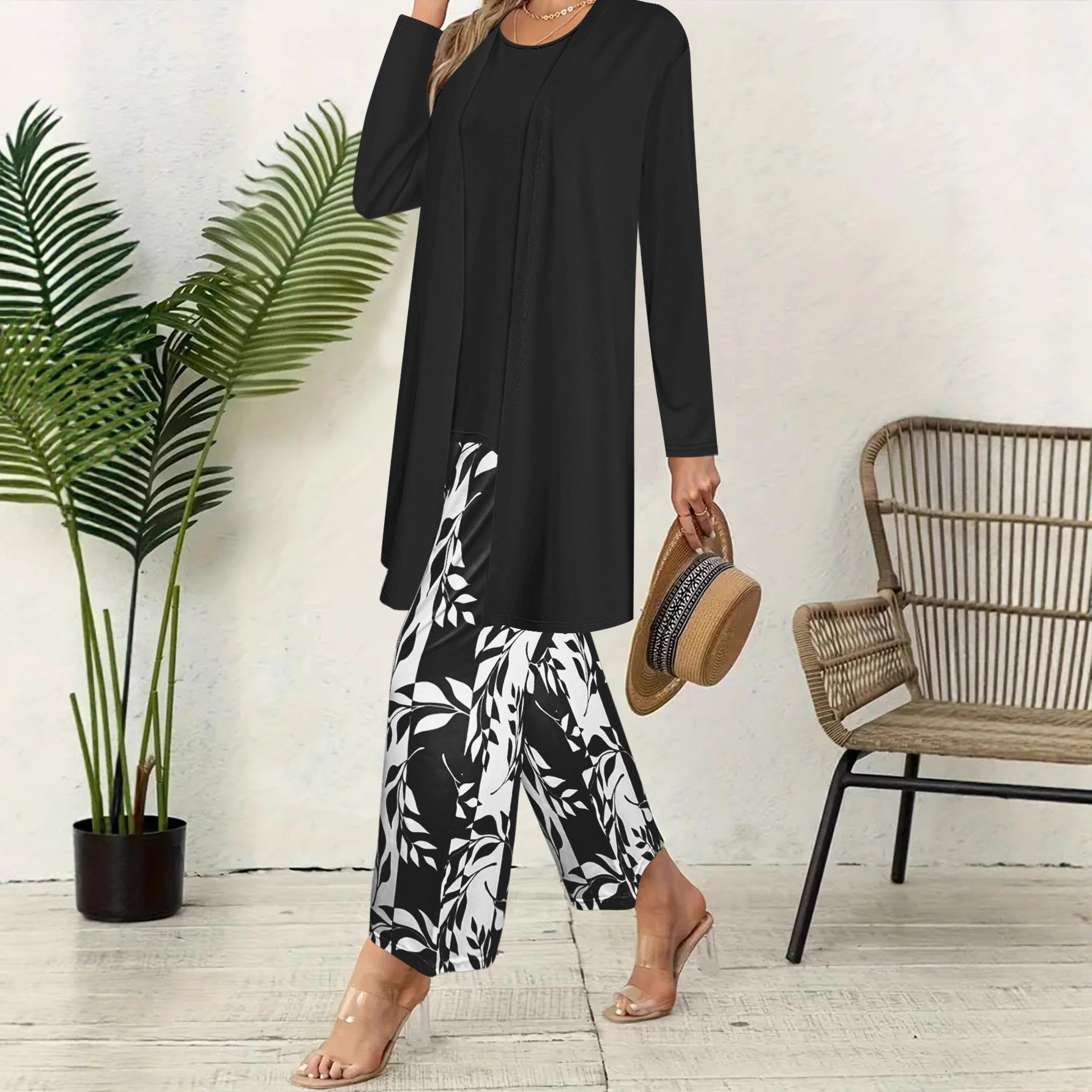 TUME Plus Size Floral Print 3-Piece Set with Jacket, Vest & Pants