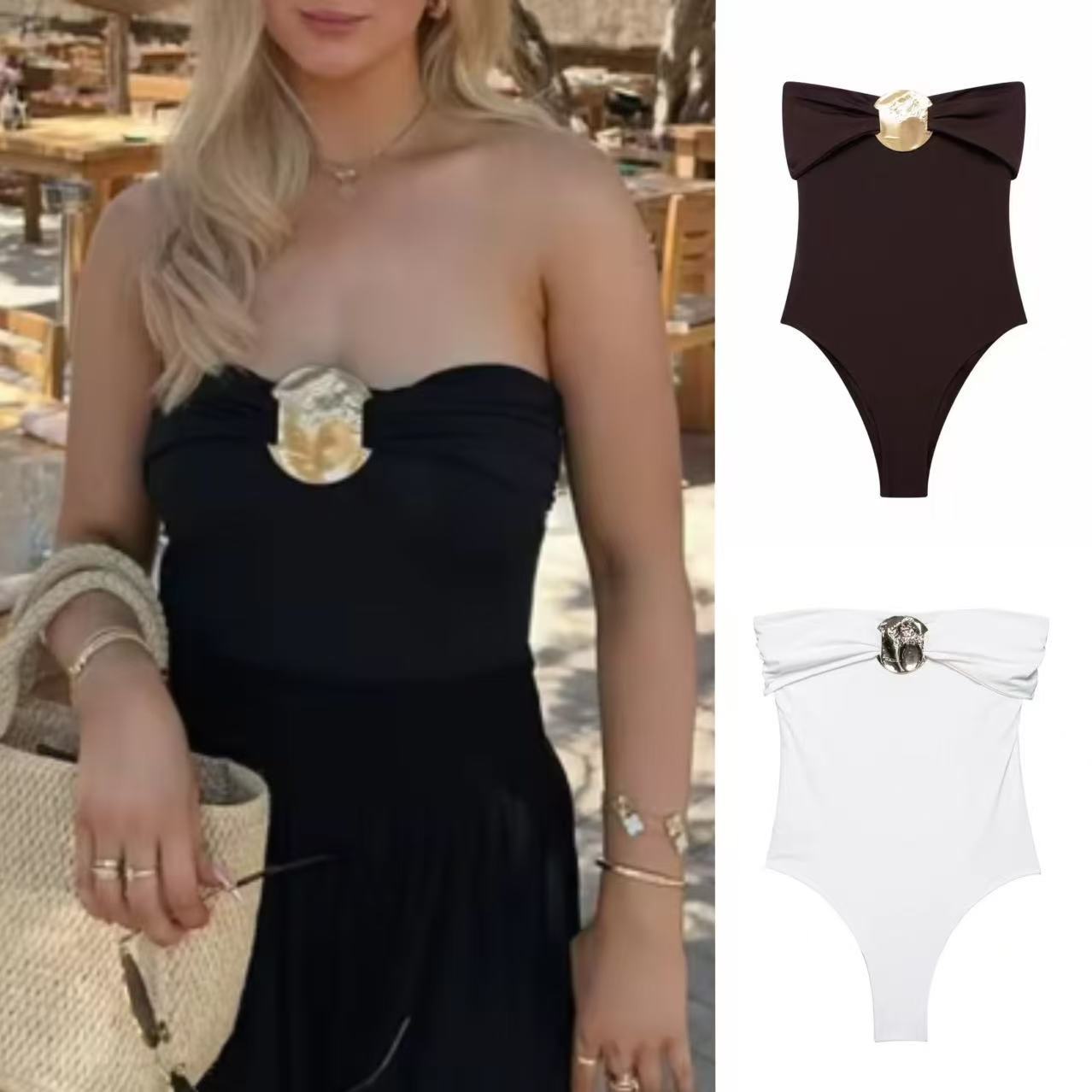 Metal-Trim One-Shoulder Slim Bodysuit