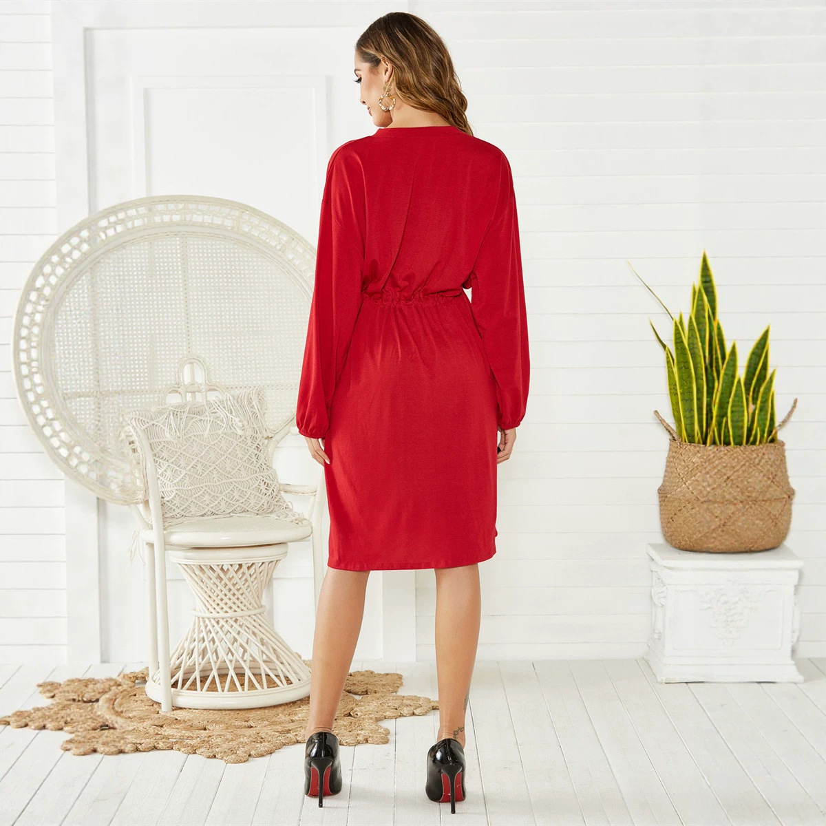 Women's Knit Cardigan Dress with Belt and Elastic Cuffs