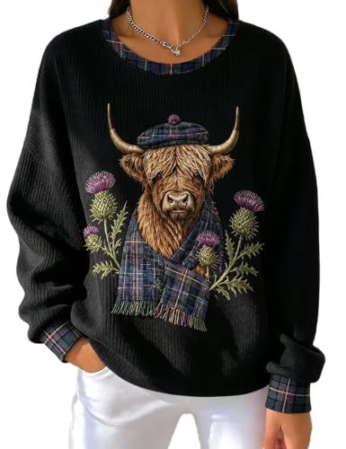 Women's Retro Floral Bull Head Print Sweatshirt