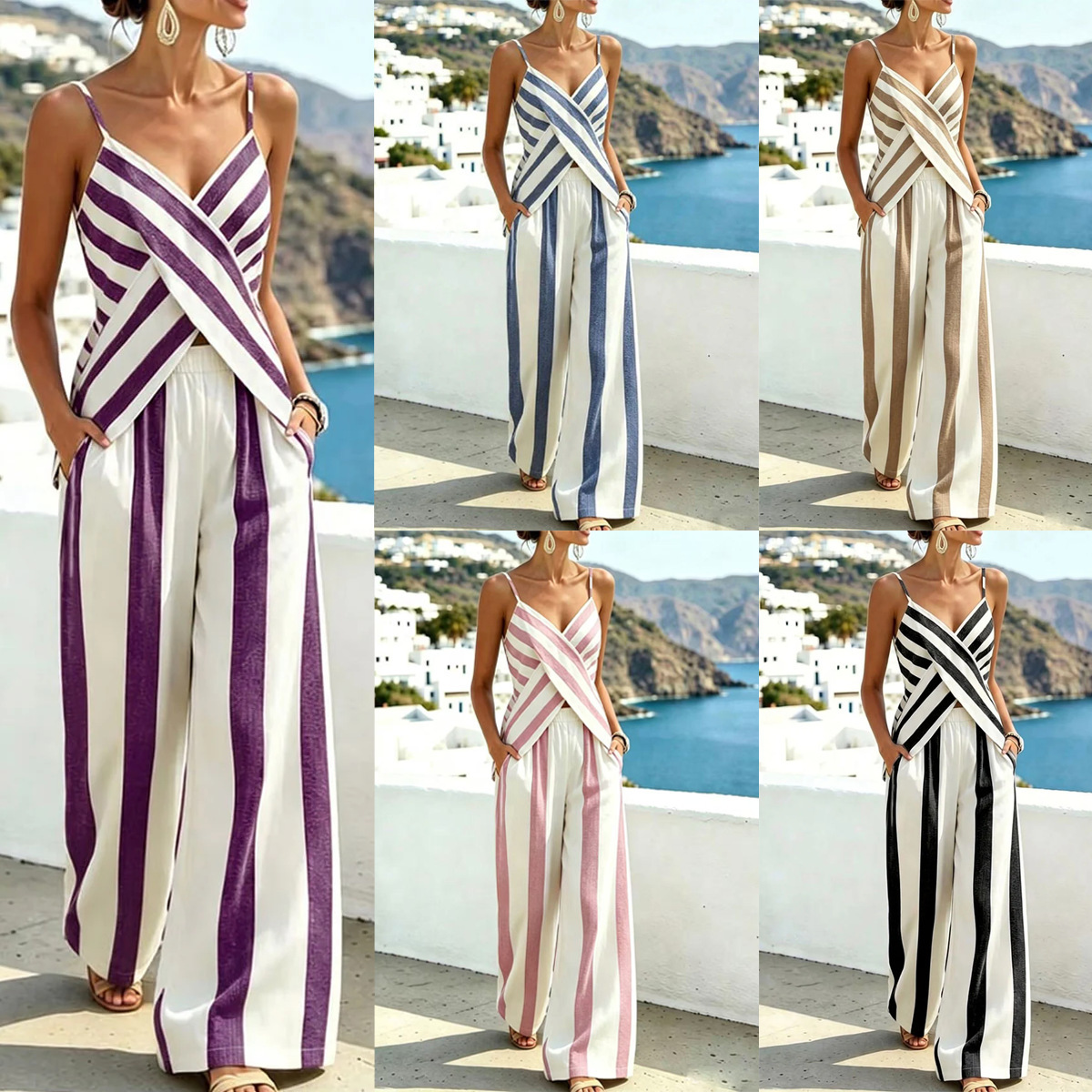 Bohemian Print Sleeveless Top and Straight-Leg Pants Set