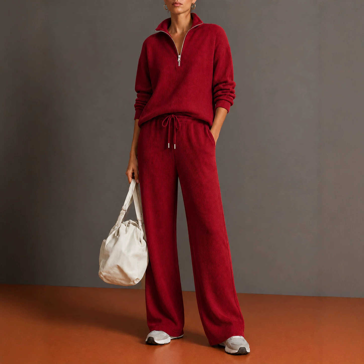 2026 Amazon Cross-Border New Fall/Winter Women's Tracksuit Half-Turtleneck Zip Hoodie Wide-Leg Pants Set for Women